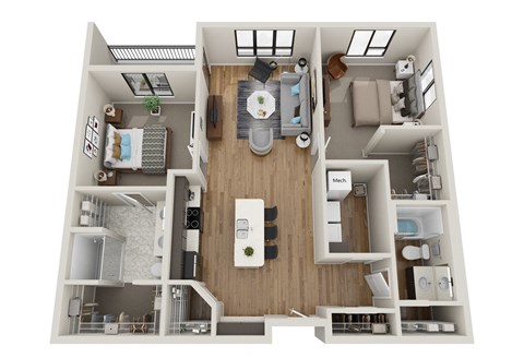 Floor plan for 2 beds, 2 baths, 1200 sqft